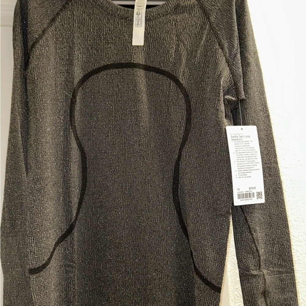 Sparkle black gray lululemon Long Sleeve swiftly 2.0 Athletic Top US 10
